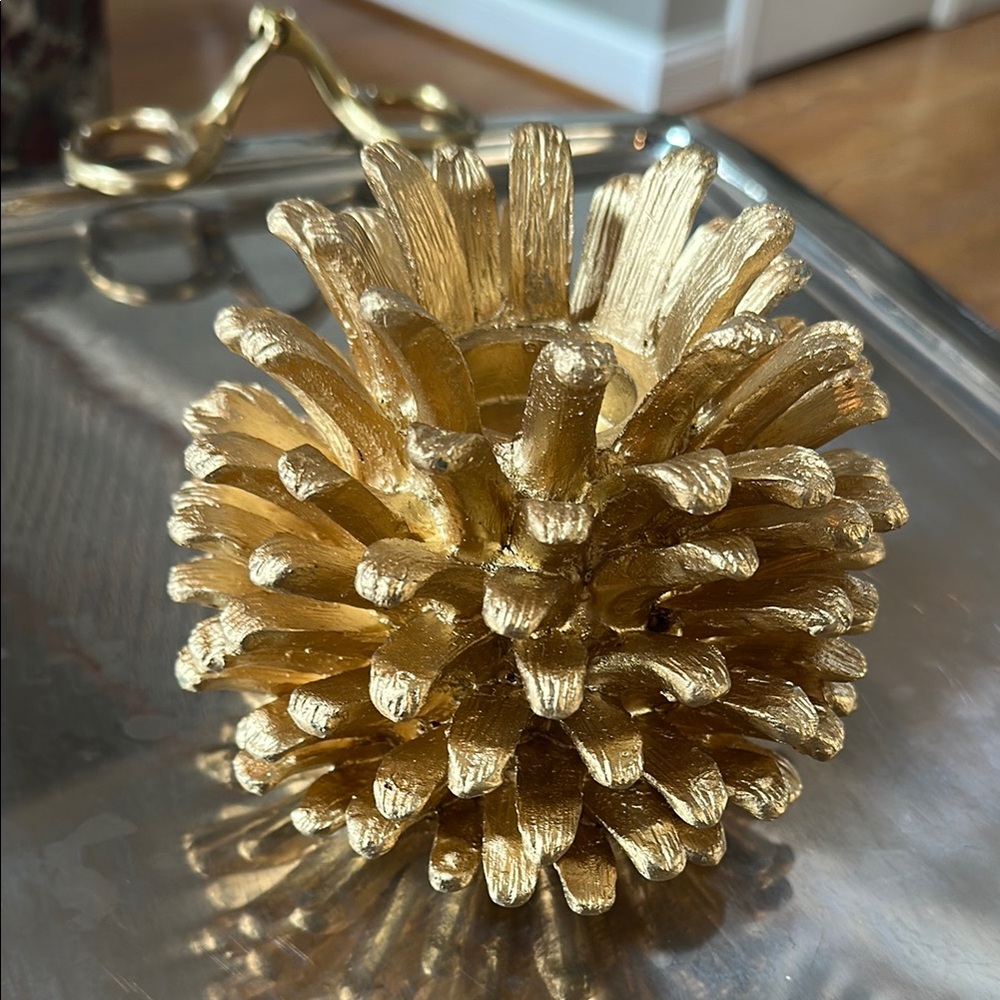 Gold Decorative Pinecone Accent candle holder
